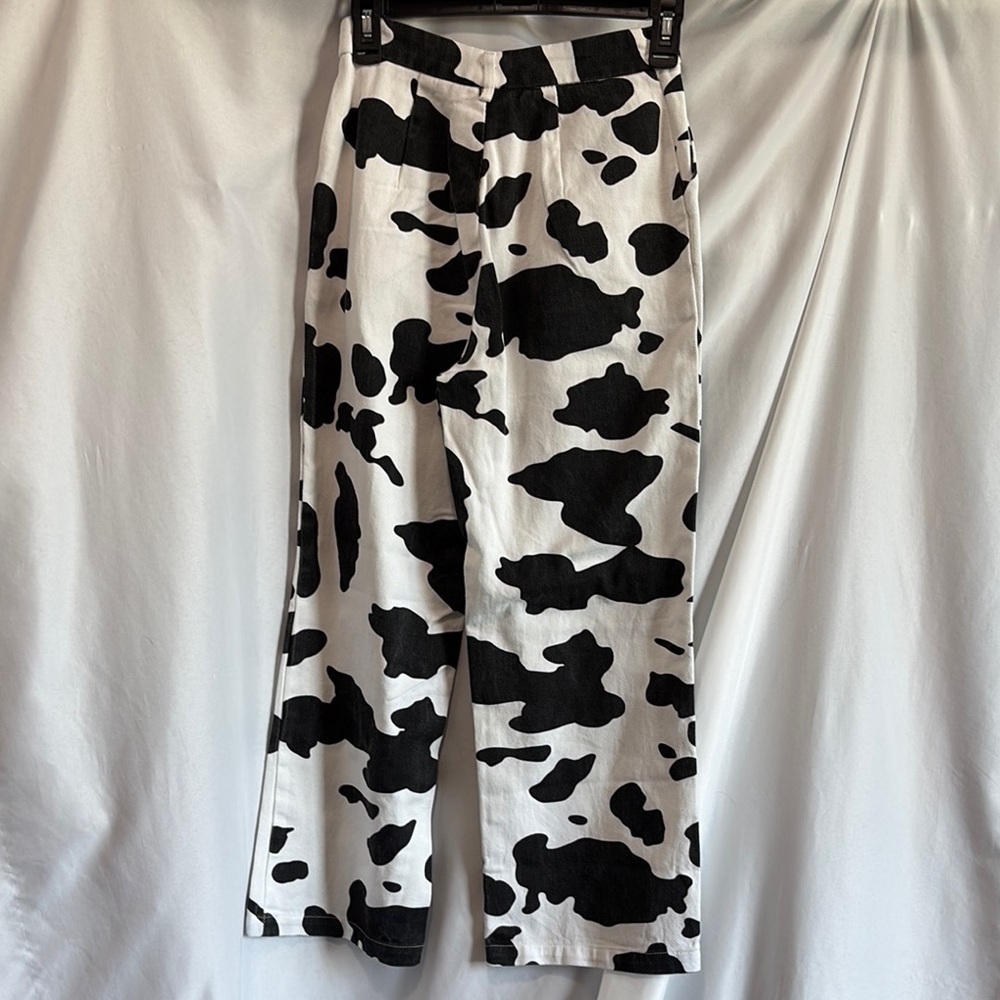 SHEIN Monochrome Cow Pattern Wide Leg Pants XS138 - Picture 5 of 10